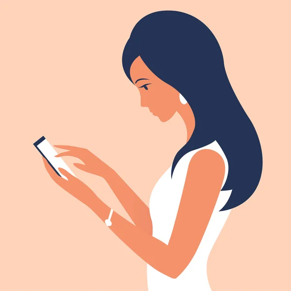 Hermosa Chica Moderna Con Teléfono Inteligente Concepto Cuidar Medio Ambiente — Vector de stock