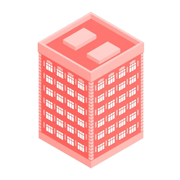 Lägenhet Byggnad Röd Färg Vektor Isometrisk Illustration Med Isolerad Vit — Stock vektor