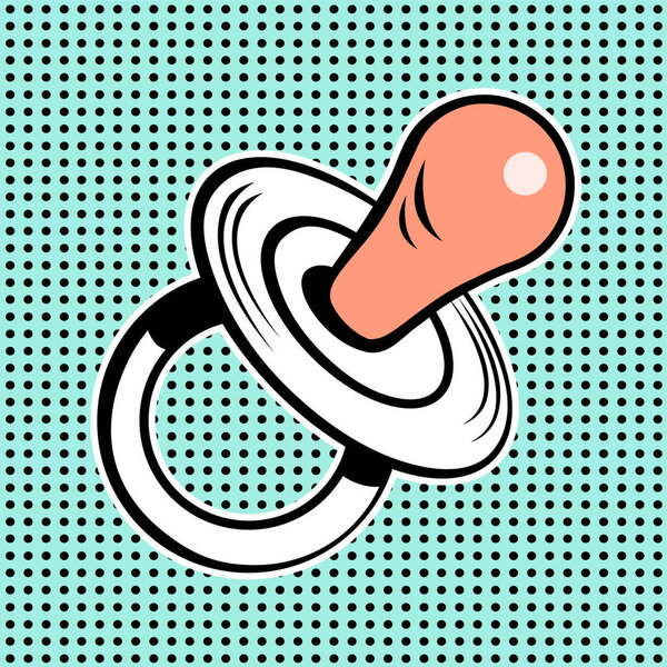 Детская соска на белом фоне. Успокой своего ребенка. Векторная иллюстрация.