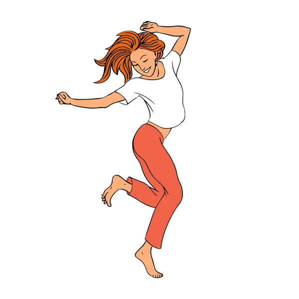Fiatal Gyönyörű Lány Táncol Boldog Női Karaktert Rajzfilm Illusztráció Pop — Stock Fotó