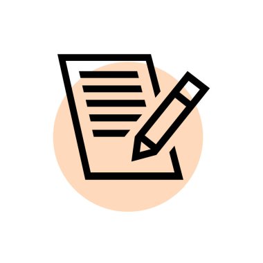 Beyaz arkaplanda kalem ve belge simgesi. İş sözleşmesi imzası. Vektör izole illüstrasyonu.