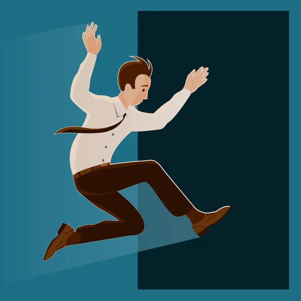 Giovane Uomo Affari Sta Saltando Nell Ignoto Concetto Nuove Possibilità — Foto Stock