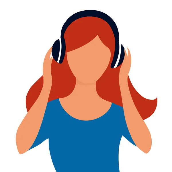 Dziewczyna Słucha Muzyki Słuchawkami Główna Sylwetka Płaska Ilustracja Białym Tle — Zdjęcie stockowe