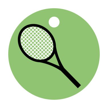 Tenis raketi ve top yeşil ikonun etrafında. Vektör izole illüstrasyonu.