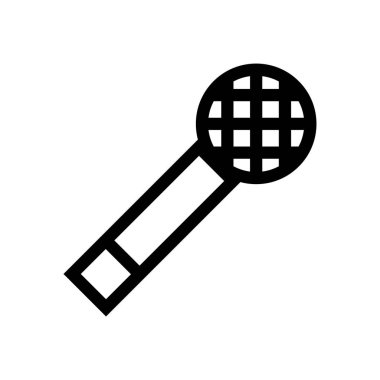 Beyaz zemin üzerinde dinamik mikrofon olan siyah düz simge. Vektör izole illüstrasyonu