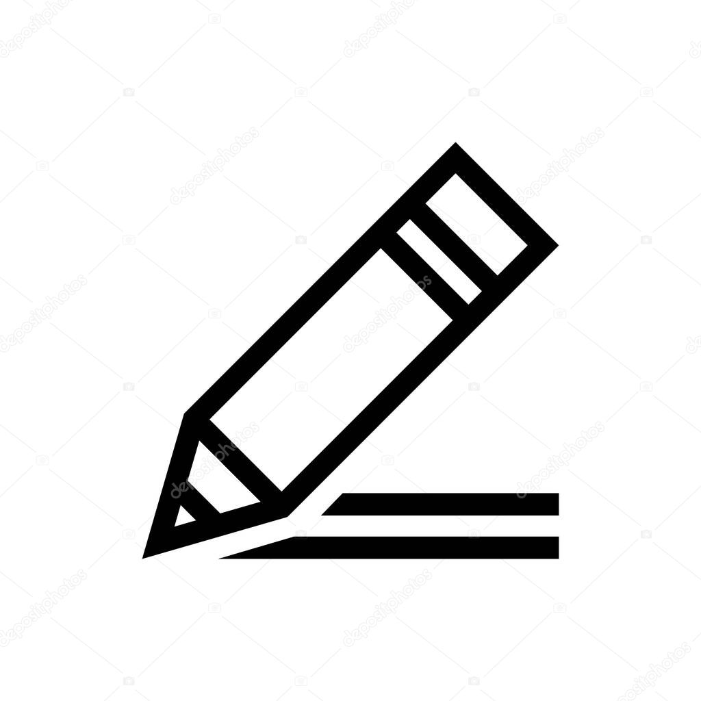 Black and white flat pencil icon for signing and editing. Vector isolated illustration