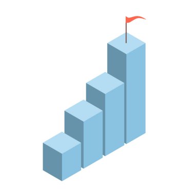 Beyaz arka planda, izometrik tarzda kariyer merdiveni. İş konsepti. Vektör izole illüstrasyonu
