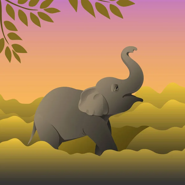 Elefante Bebê Africano Bonito Natureza Com Árvores Ilustração Dos Desenhos —  Vetores de Stock