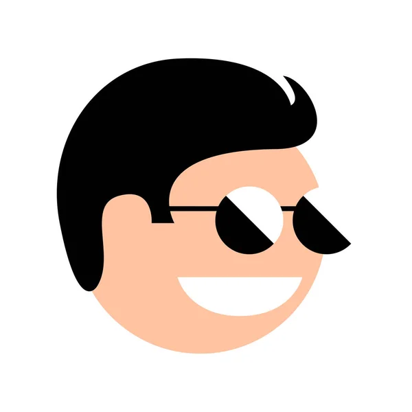 Icono Una Cabeza Hombre Con Gafas Sol Una Sonrisa Cara — Vector de stock