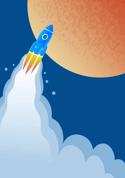 Illustration Spaceship Flies Planet Mars Scientific Mission Achievement Vector Cartoon — Stock Vector