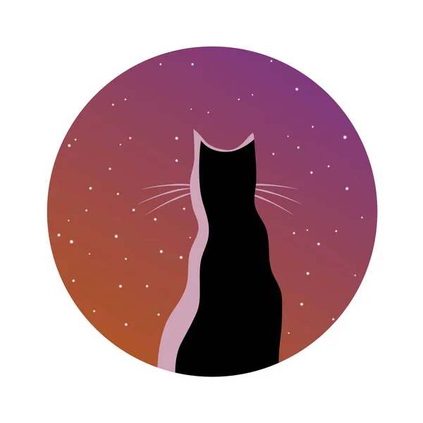 星空を背景にした漫画の猫の暗いシルエット ベクターイラスト — ストックベクタ