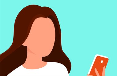 Güzel genç bir kadın telefonda iletişim kuruyor. Vektör çizgi film illüstrasyonu.