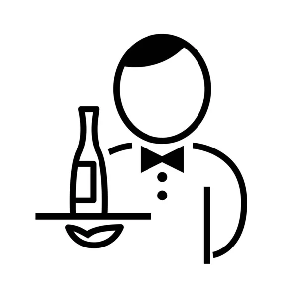 Ikone Mit Einem Männlichen Kellner Eine Flasche Wein Auf Einem — Stockvektor