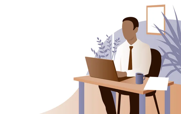 Jungunternehmer Afroamerikaner Mit Krawatte Arbeitet Büro Sitzt Mit Einem Laptop — Stockfoto