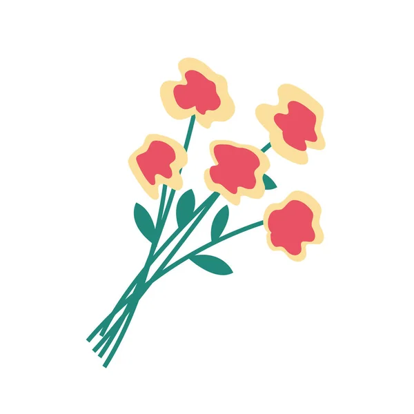 Flores Sobre Fundo Branco Buquê Rosas Vermelhas Isolado Ilustração Plana — Fotografia de Stock