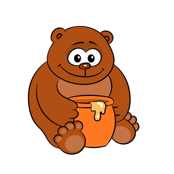 Funny Bear Pot Honey White Background Smile His Face Sitting — Stock Vector