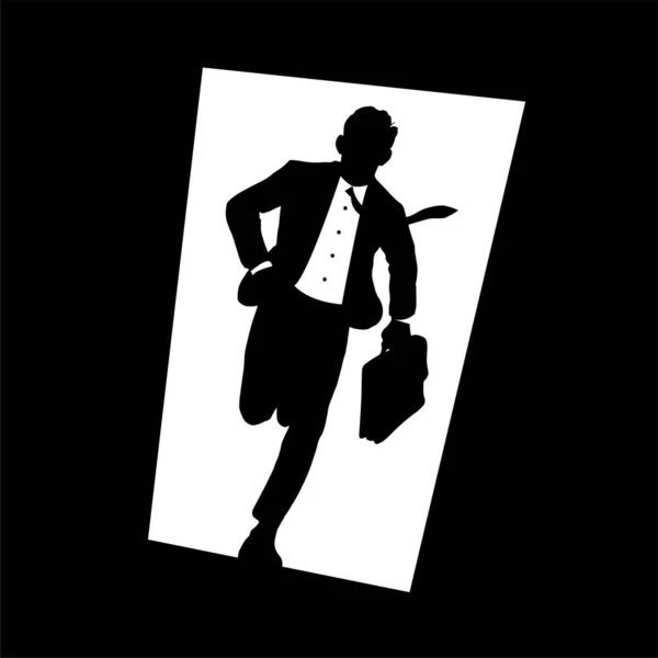 Young Businessman Tie Briefcase Hand Hurry Runs Speed Open Door — Wektor stockowy