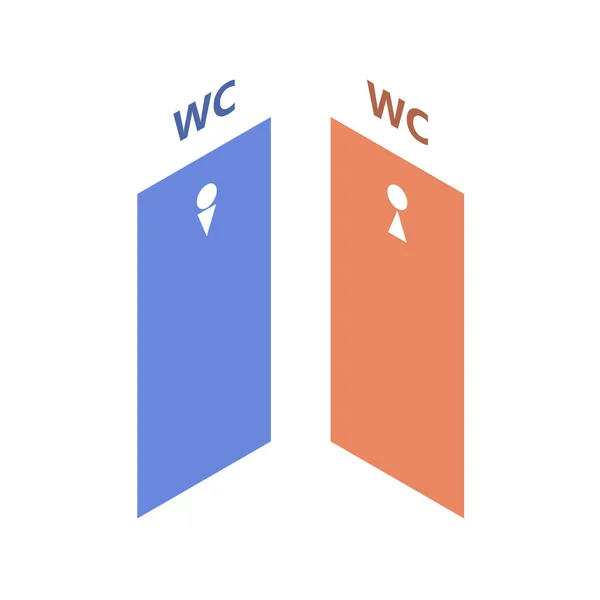 白い背景の男性と女性のためのトイレのドア 略称はWc ベクトル等角図 — ストックベクタ