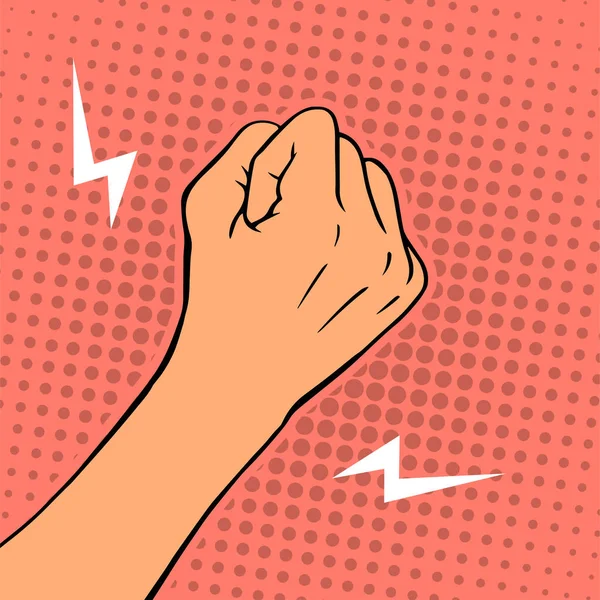 Kvinnlig Hotande Hand Knytnäve Färg Bakgrund Protest Eller Hotgest Tecknad — Stock vektor