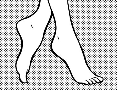 Line drawing of female legs. Pedicure, body care and beauty. Feet health. Outline black and white illustration clipart