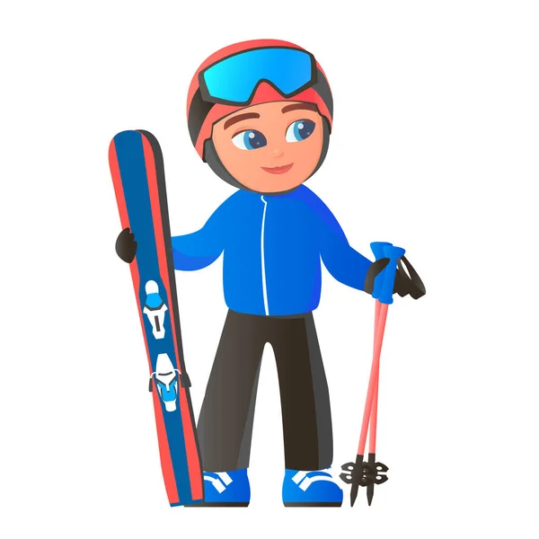 스키어 수트를 귀여운 머리에는 막대기들의 과가면 휴양지에서 십시오 만화외진 — 스톡 사진