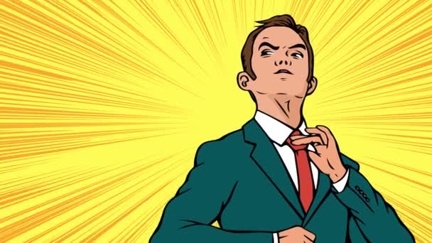 Retrato Jovem Empresário Ambicioso Homem Fato Gravata Animação Colorida Estilo — Vídeo de Stock