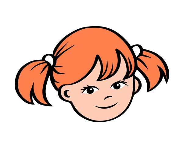 Retrato Uma Menina Feliz Sorriso Cara Desenho Animado Vetorial Ilustração — Vetor de Stock