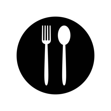 Drawn silhouettes of fork and spoon. Dining Supplies. Vector black and white illustration icon