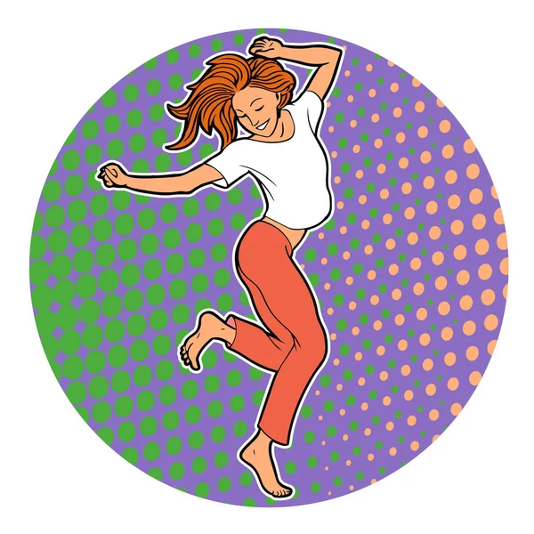 Junge Schöne Mädchen Tanzen Glücklicher Weiblicher Charakter Vektor Illustration Pop — Stockvektor