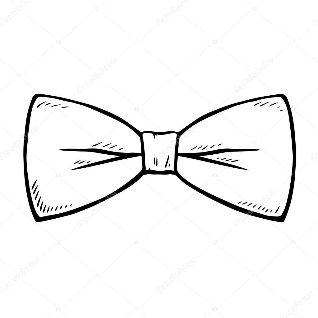 Male bobble tie black and white sketch. Isolated illustration outline hand drawn