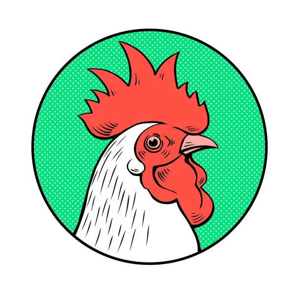 Retrato Cabeza Gallo Sobre Fondo Verde Logo Emblema Carne Pollo — Archivo Imágenes Vectoriales