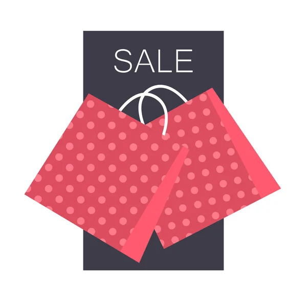 白い背景の女性のショッピング赤い袋 ショッピング 割引の概念 ベクトル絶縁フラットイラスト — ストックベクタ