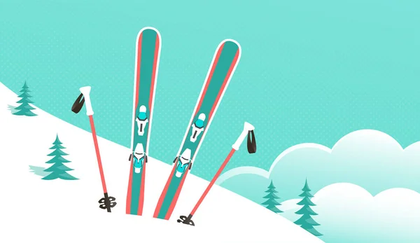 Estación Esquí Invierno Esquí Montaña Cima Montaña Vector Caricatura Ilustración — Vector de stock