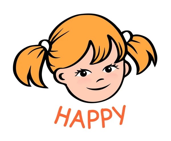 Retrato Uma Menina Feliz Sorriso Cara Desenho Animado Vetorial Ilustração — Vetor de Stock