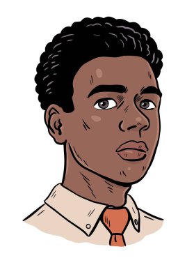 Pop sanat tarzında genç bir iş adamının portresi. Gömlek ve kravat takan şık bir erkek karakter. Hafif arka planda izole edilmiş profesyonellik, güven ve modern kurumsal yaşam tarzı kavramı