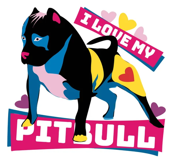 Amo Meu Pitbull Isolado Cão Ilustração Com Estilo Punk Colorido — Vetor de Stock
