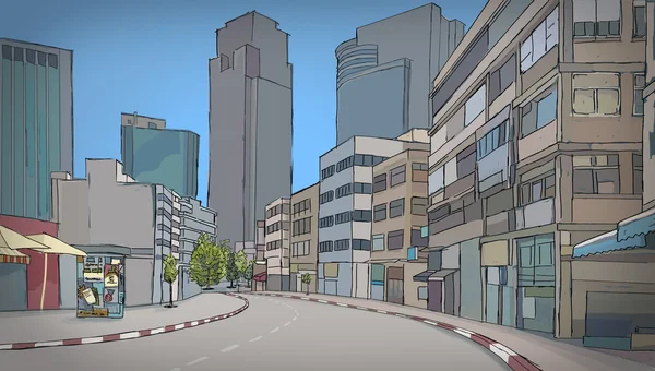 Bunte Zeichnung der Straße mit Gebäuden — Stockfoto