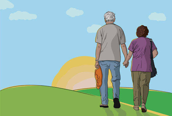 Elderly couple walking together