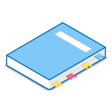 Farklı yer imleriyle muhasebe defteri. İzometrik tarzda vektör illüstrasyonu. 3d kitap simgesi