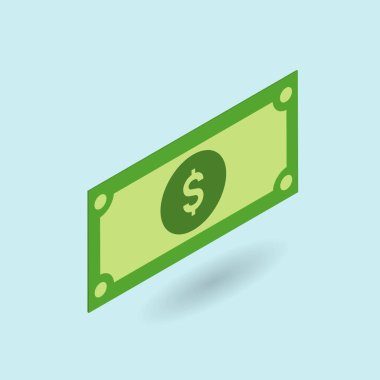 Bir dolarlık banknot. İzometrik tarzda vektör illüstrasyonu. 3D para simgesi.
