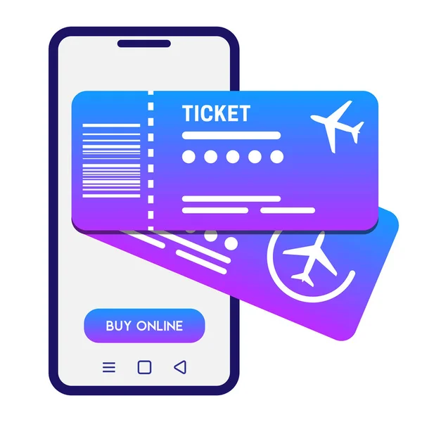 Buying Tickets Online Concept Vector Illustration White Smartphone Flight Tickets — Stock Vector