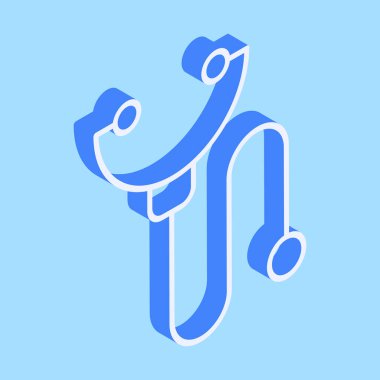 Üç boyutlu steteskop ikonu. Isometric tıbbi enstrüman. Vektör çizimi. 10 şablon.