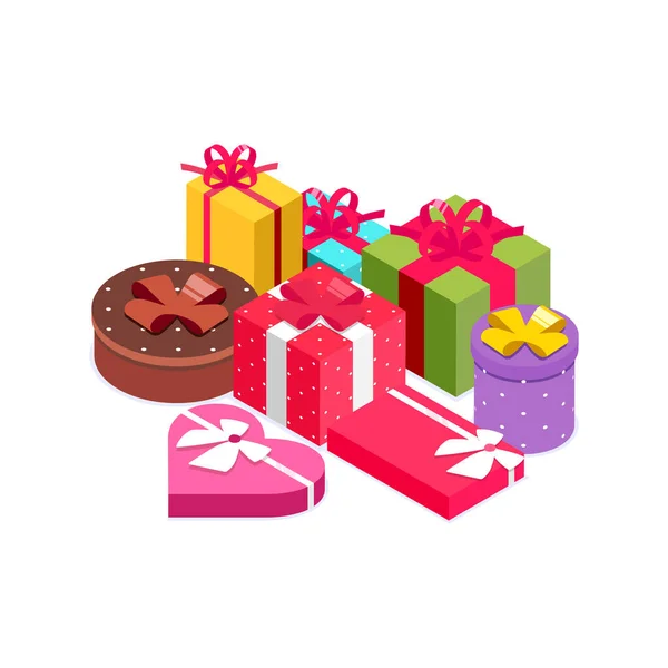 Pile Cadeaux Lumineux Colorés Des Boîtes Cadeaux Avec Des Noeuds — Image vectorielle