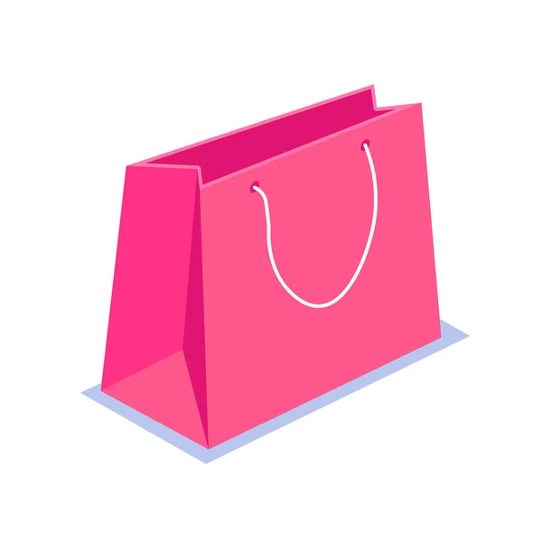 Red Gift Bag Beautiful Paper Shopping Bag Vector Illustration Isometric — Stock Vector