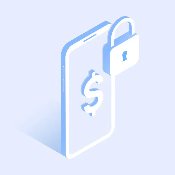 Smartphone Avec Signe Dollar Verrouillage Concept Paiement Mobile Sécurisé Illustration — Image vectorielle
