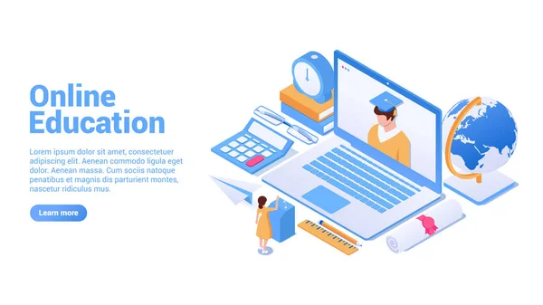 Nätutbildningskoncept Landningssida Eller Web Banner Koncept Avlägsen Utbildning För Alla — Stock vektor