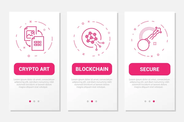 Crypto Art Technologie Blockchain Sécurité Onboarding Mobile App Page Screen — Image vectorielle