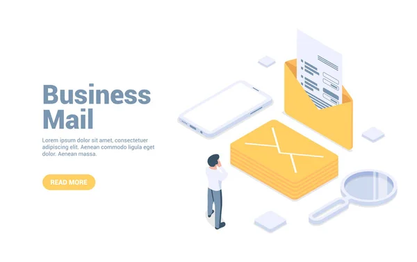 Affärspost Begreppet Företagskommunikation Affärskorrespondens Distansfördelning Uppgifter Vektorillustration Isometrisk Stil Isolerad — Stock vektor