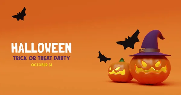 Happy Halloween banner of feest uitnodiging achtergrond met pompoenen en vleermuizen. — Stockfoto