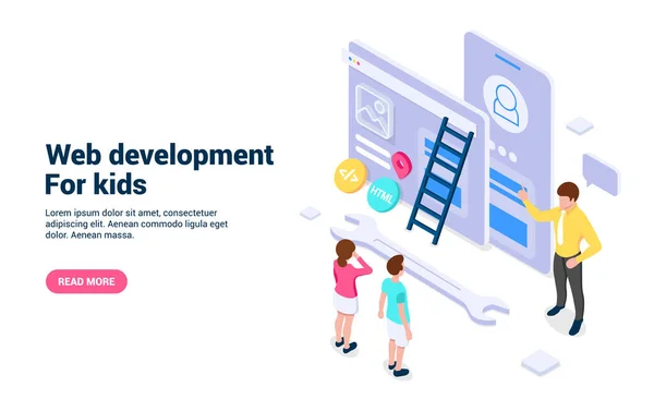 Desenvolvimento web para crianças —  Vetores de Stock